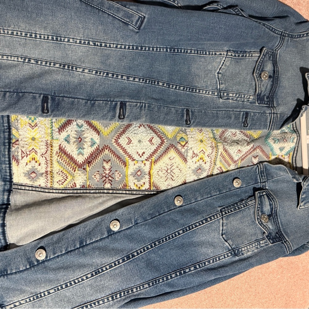 LuLaRoe Denim Jacket with Embroidered Pattern - Picture 3 of 3